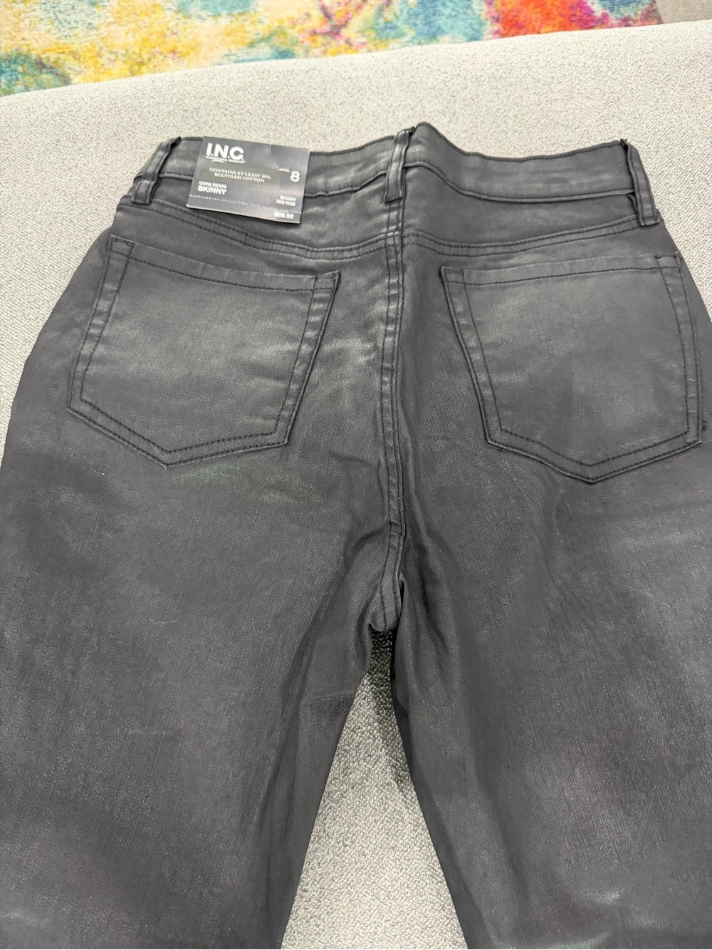 INC International Concepts Charcoal coated Black Skinny Jeans New